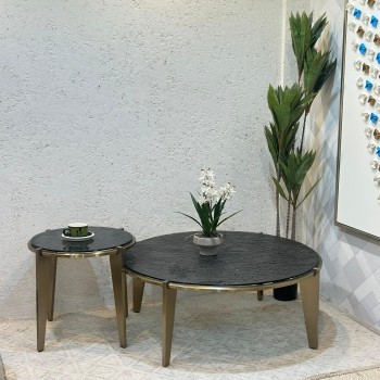 طقم طاولات 2قطع زجاج وقاعده معدن ذهبيه