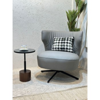 كرسي صالة دوار مريح تصمصم ملكي جلد رمادي فاتح 