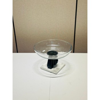 صحن تقديم زجاج قاعده رخام فاخر بتصميم عصري 26×26×17سم 