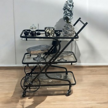 عربيه تقديم زجاج اسود هيكل حديد اسود 68×40×76سم 