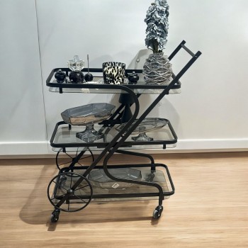 عربيه تقديم زجاج اسود هيكل حديد اسود 68×40×76سم 