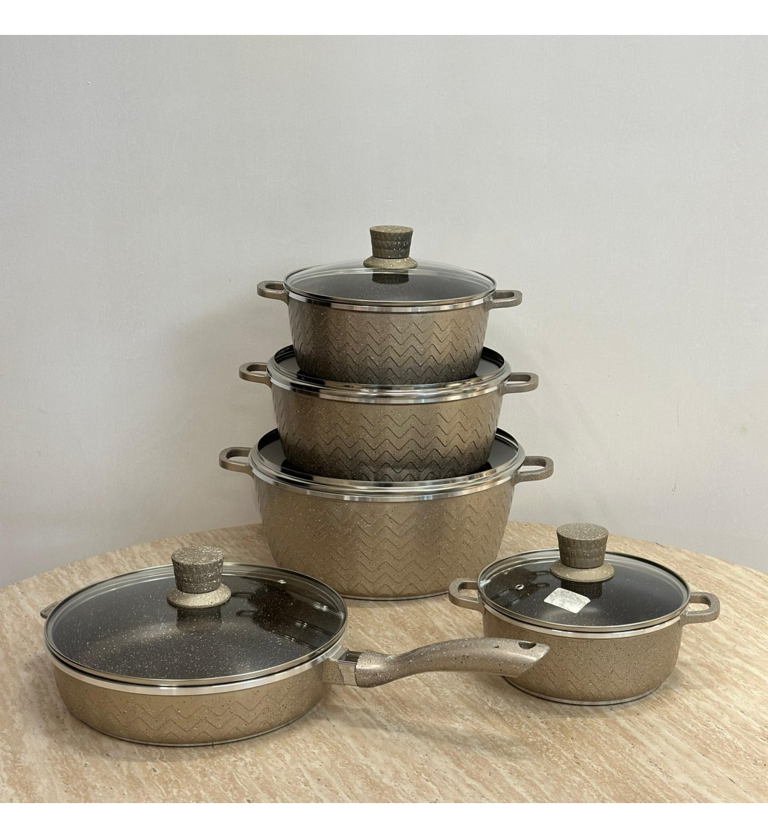  طقم قدور جرانيت  ذهبي فاتح 10قطع 