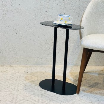 طاولة خدمه أسود قاعدة حديد أسود سطح زجاجي اسود 56×37×15سم 