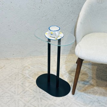 طاولة خدمه أسود قاعدة حديد أسود سطح زجاجي شفاف 56×37×15سم 