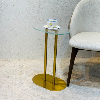 طاولة خدمه ذهبي قاعدة حديد ذهبي سطح زجاجي اسود 56×37×15سم