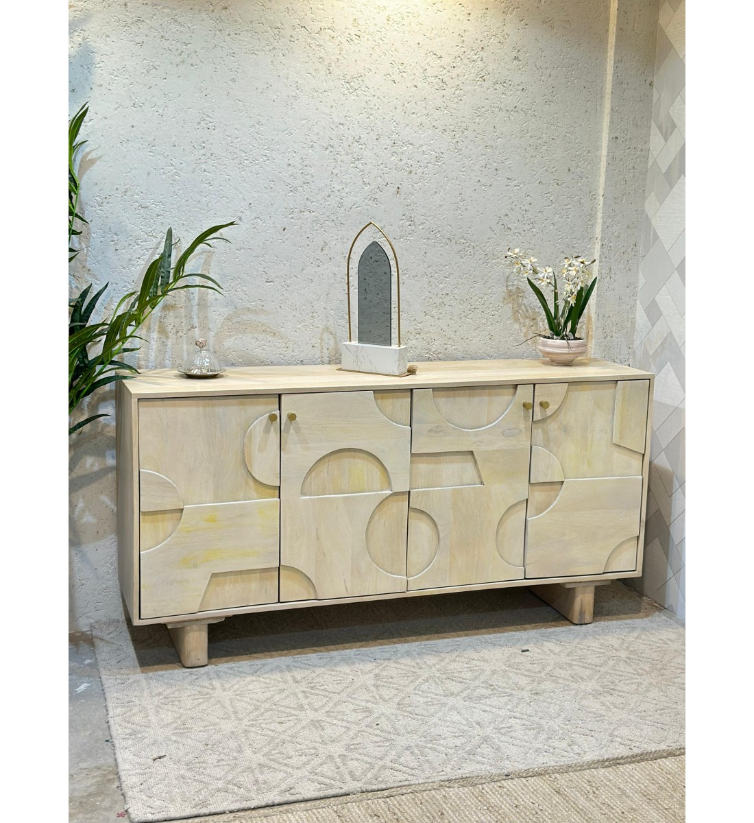 دولاب بوفيه حشب بيج 160×80×40سم دولاب بوفيه حشب بيج 160×80×40سم