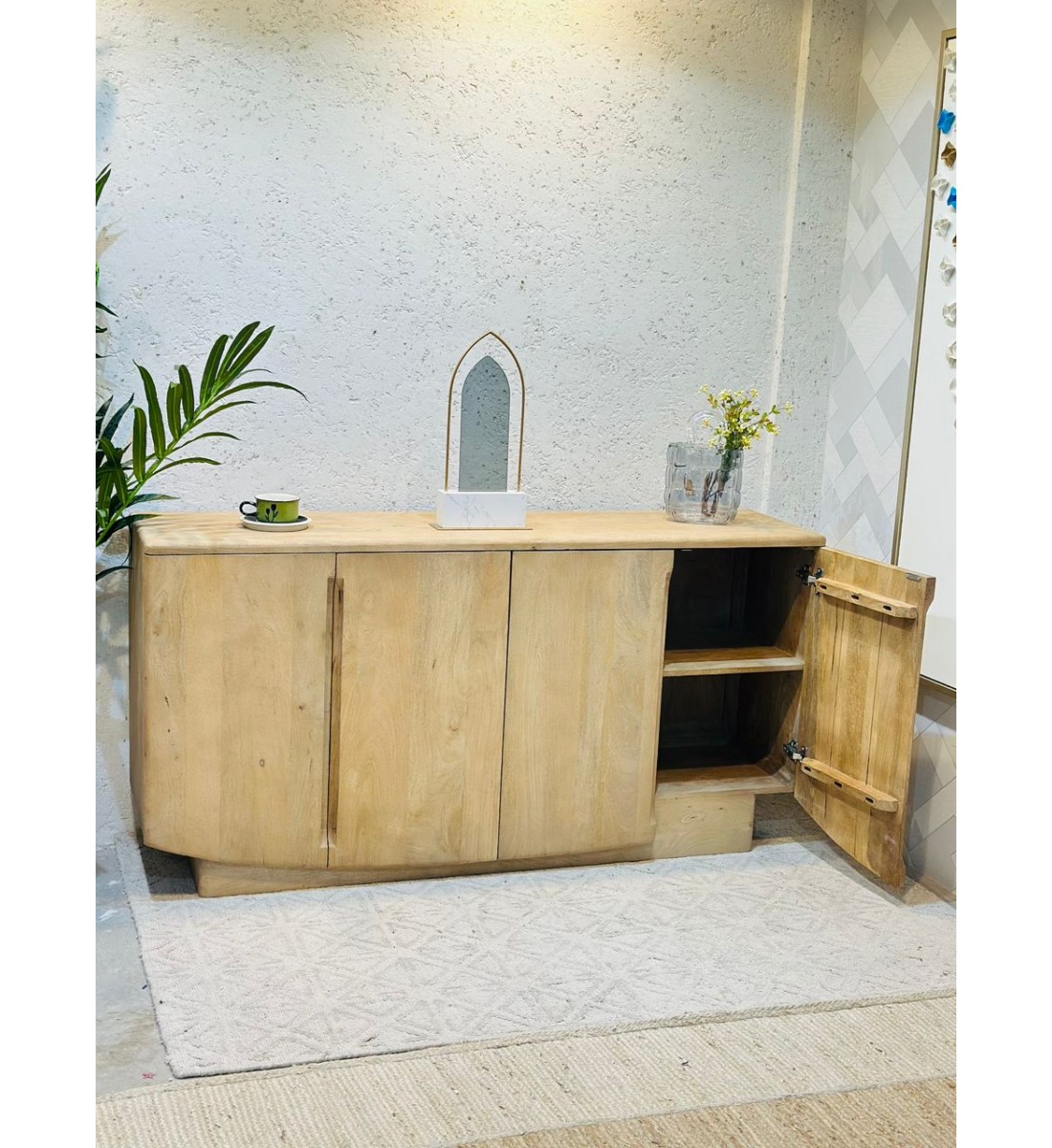 دولاب بوفيه حشب بيج خشبي160×40×80سم دولاب بوفيه حشب بيج خشبي160×40×80سم