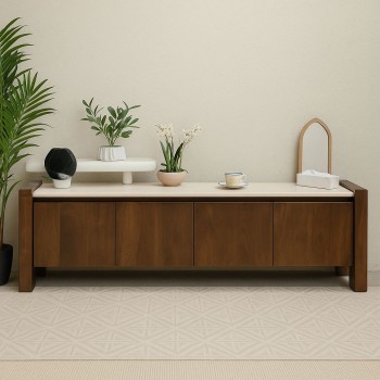  طاولة شاشة بلازما  تلفاز تصميم انيق خشب سح رخام ترفنتينوا 180×45×55سم 