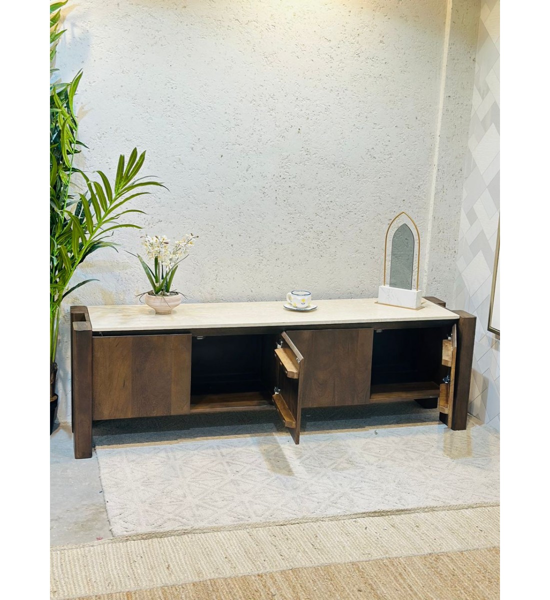  طاولة شاشة بلازما  تلفاز تصميم انيق خشب سح رخام ترفنتينوا 180×45×55سم 