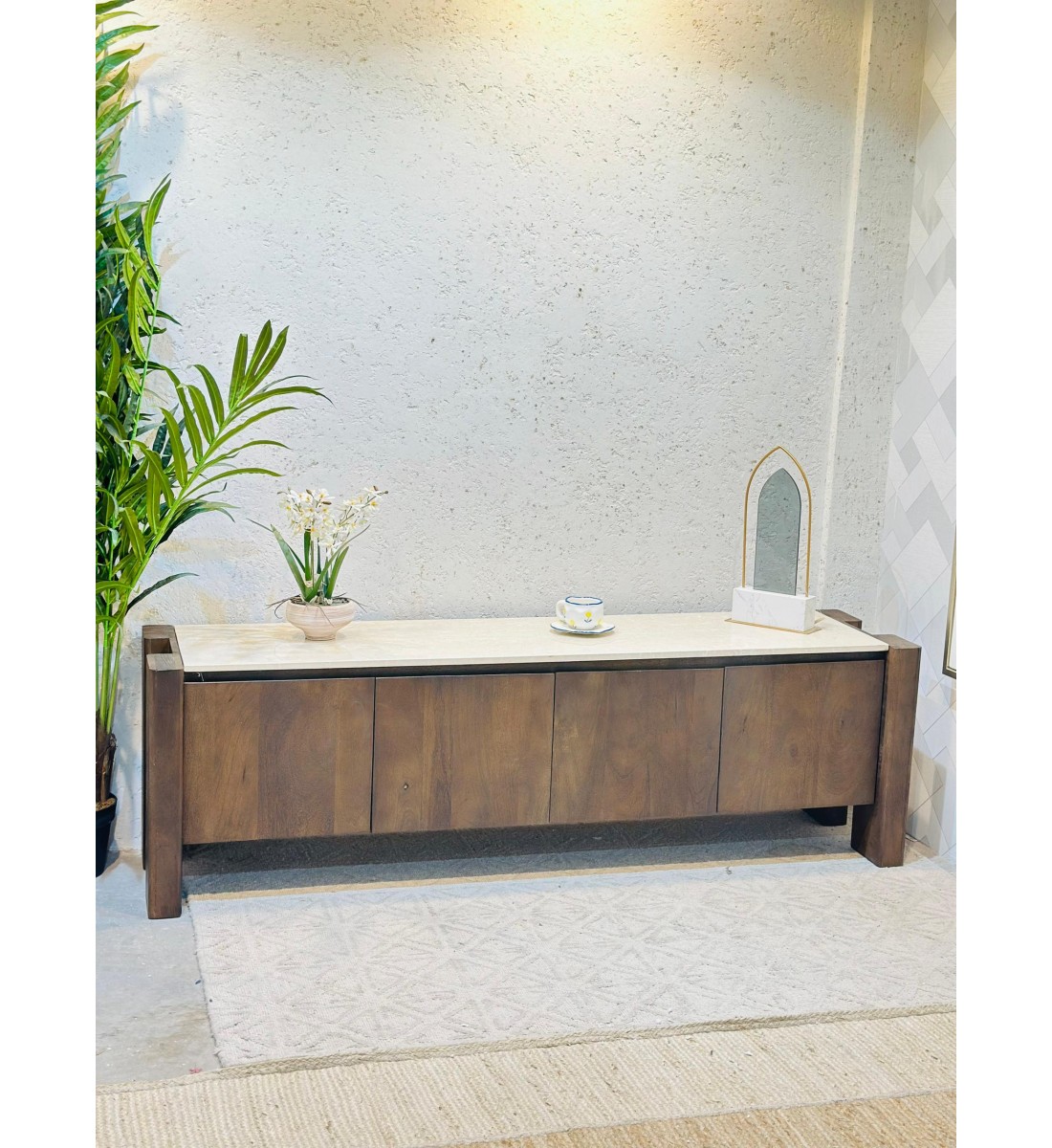  طاولة شاشة بلازما  تلفاز تصميم انيق خشب سح رخام ترفنتينوا 180×45×55سم 