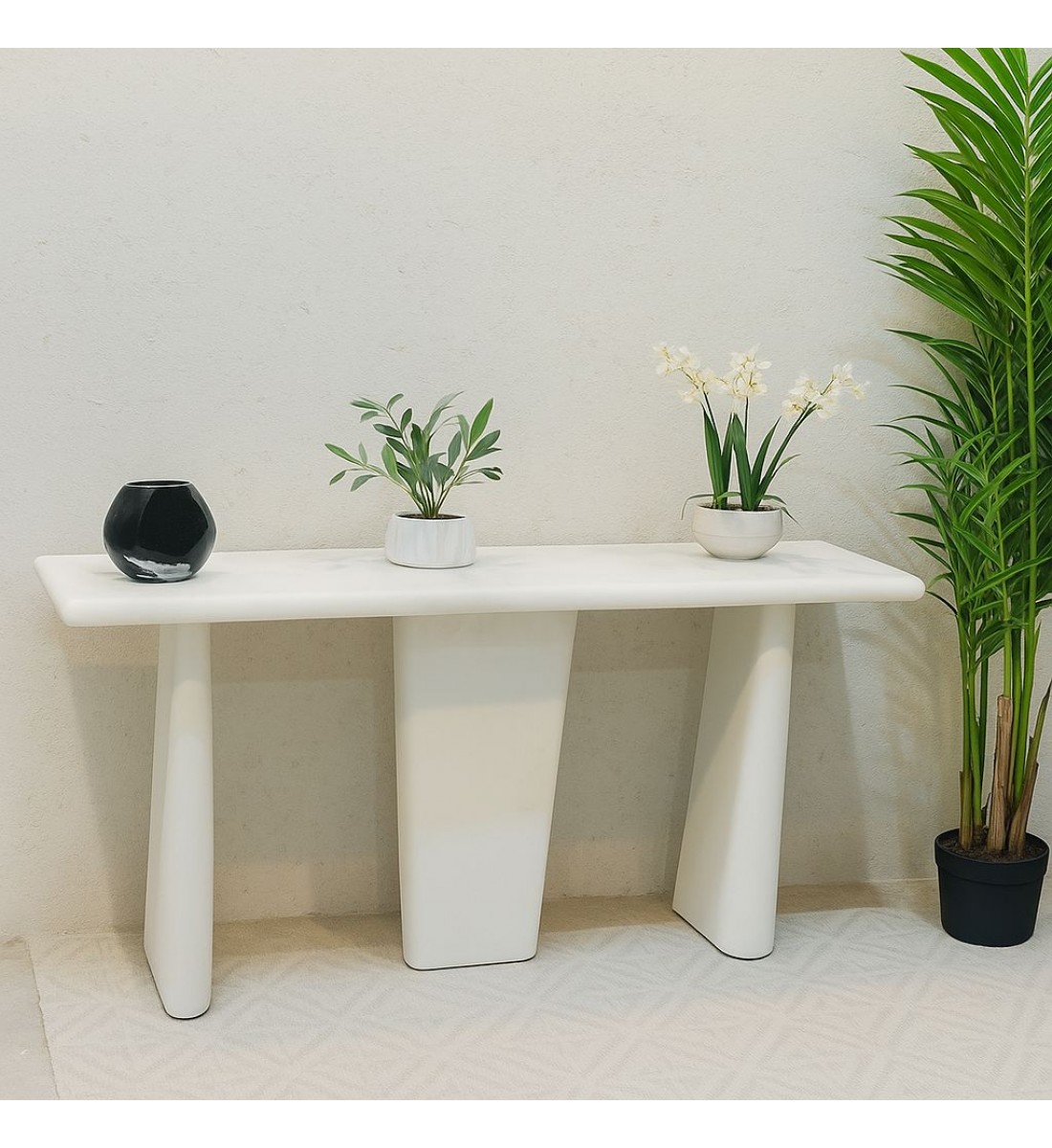 طاولة مدخل بتصميم عصري أنيق باللون الأبيض الناعم130×40×75سم 