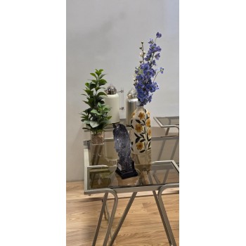 طقم طاولات جانبية بتصميم عصري من الزجاج والمعدن لون شامبين  – 5 قطع