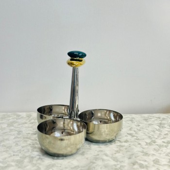 صحن تقديم معدني فاخر بتصميم ثلاثي الأوعية، 12×12×22سم 