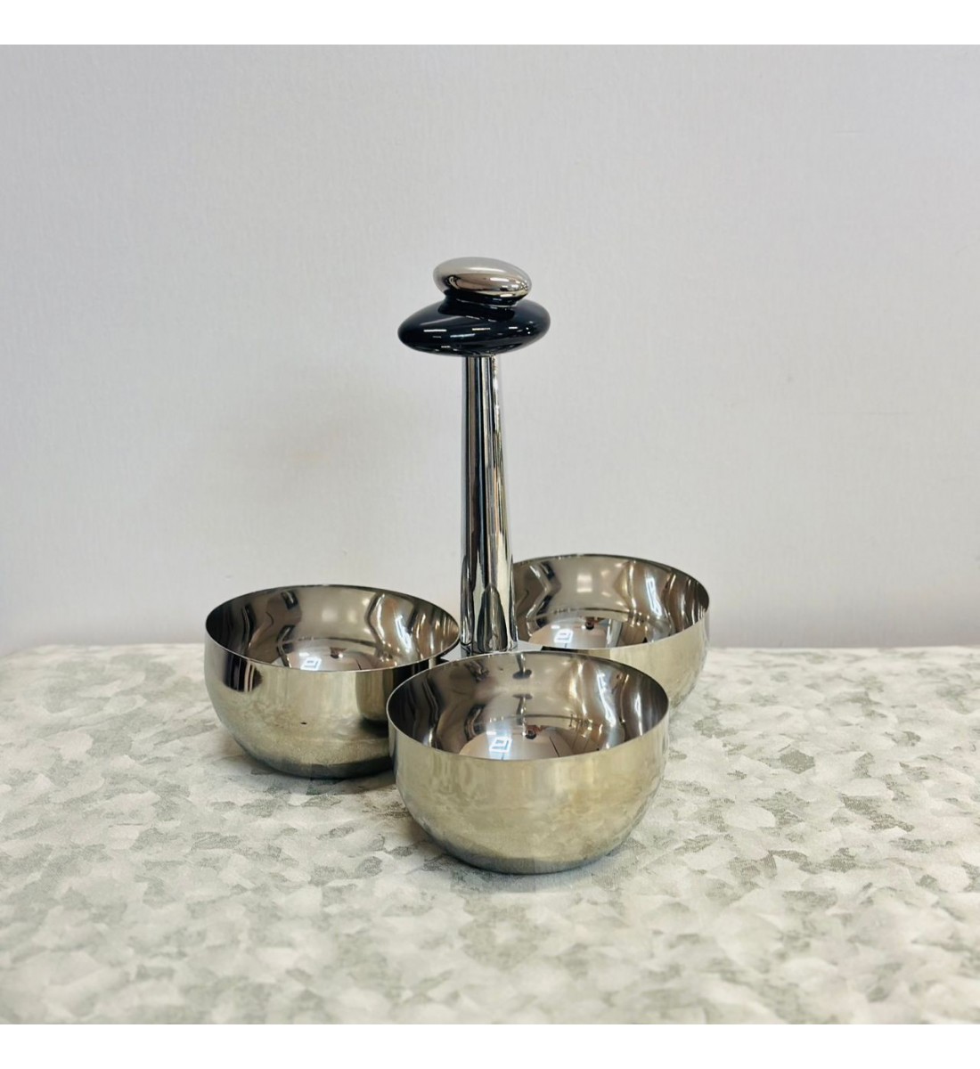 صحن تقديم معدني فاخر بتصميم ثلاثي الأوعية، 12×12×22سم 