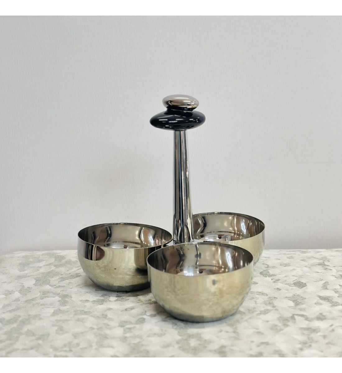 صحن تقديم معدني فاخر بتصميم ثلاثي الأوعية، 12×12×22سم 