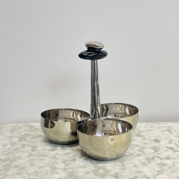 صحن تقديم معدني فاخر بتصميم ثلاثي الأوعية، 12×12×22سم 