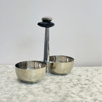 صحن تقديم معدني فاخر بتصميم ثنائي الأوعية، 12×12×22سم 