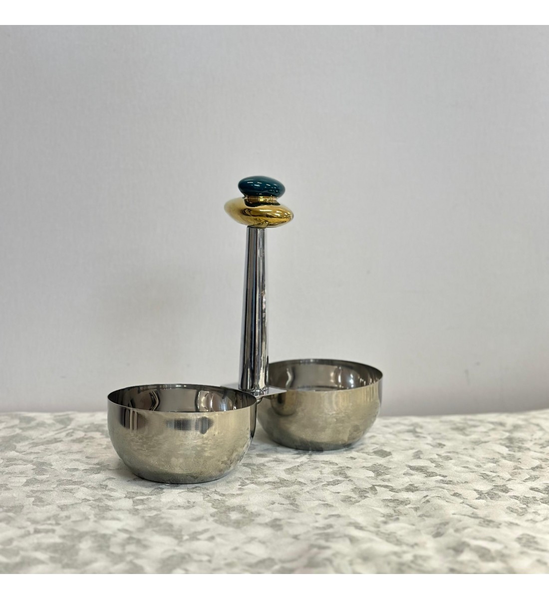 صحن تقديم معدني فاخر بتصميم ثنائي الأوعية، 12×12×22سم صحن تقديم معدني فاخر بتصميم ثنائي الأوعية، 12×12×22سم