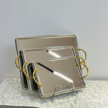 طقم صواني تقديم فاخر بتصميم مستطيل أنيق، 3قطع