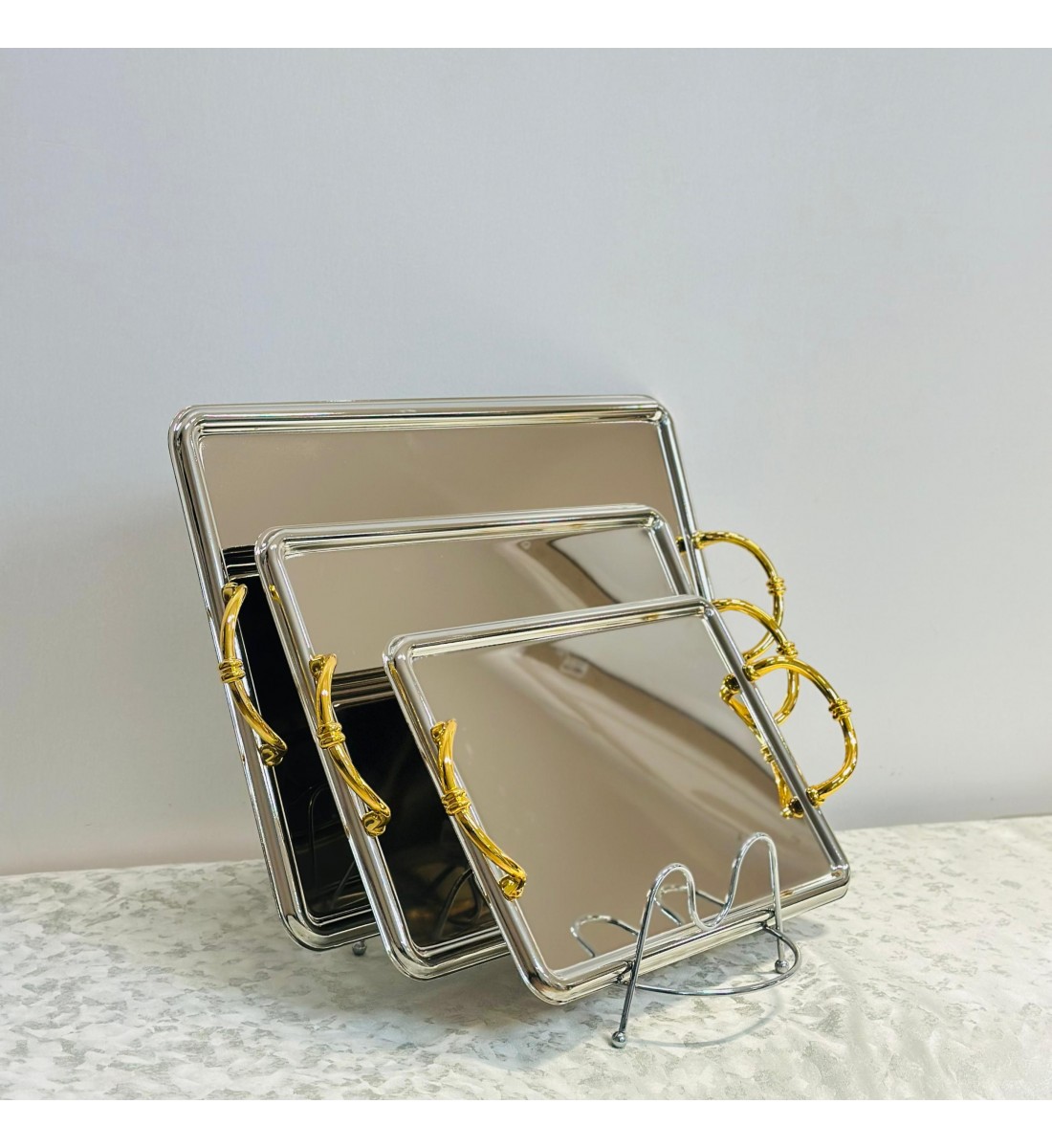 طقم صواني تقديم فاخر بتصميم مستطيل أنيق، 3قطع