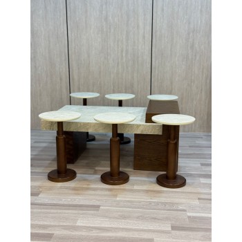 طقم طاولات 7قطع سطح بديل حجر قاعده خشب لون بني 