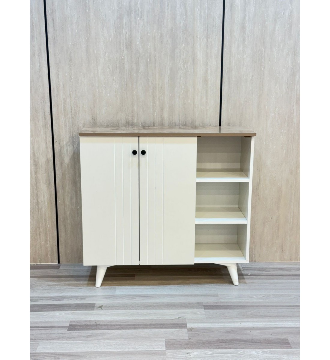 ركن كوفي ابيض سطح خشبي  100×33×95سم 