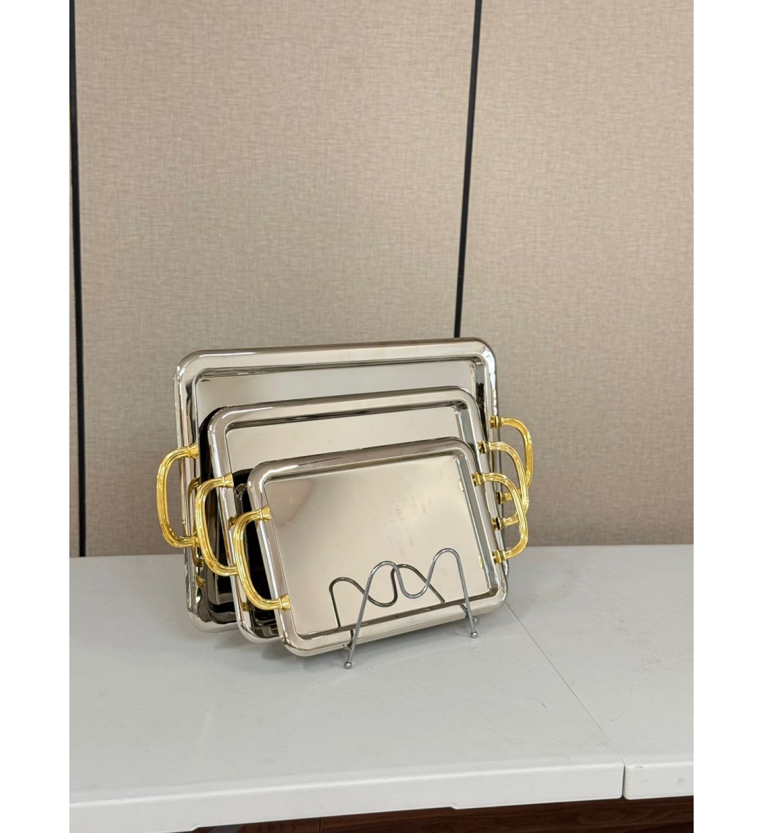 طقم صواني تقديم فاخر بتصميم مستطيل أنيق، 3قطع