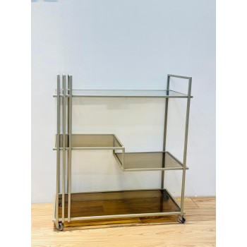 عربية قهوة 3دور مصنوعه من الزجاج عالي الجودة والحديد الصلب الذهبي الفاتح  80×40×90سم 