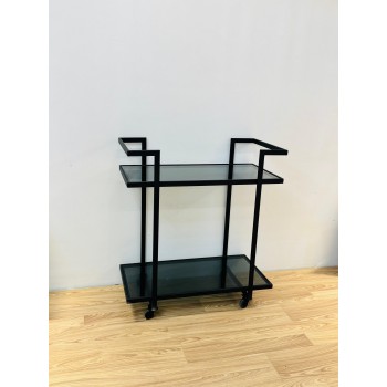 عربية قهوة 2دور مصنوعه من الزجاج عالي الجودة والحديد الصلب الاسود  80×40×90سم 