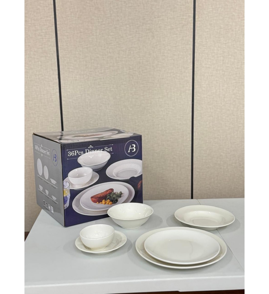 طقم اواني سفرة سيراميك 36 قطعة ابيض 4000052