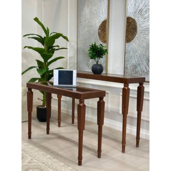 طقم مدخل قطعتين بسطح زجاج شفاف وخشب قشرة سنديان (منتج تفصيل )