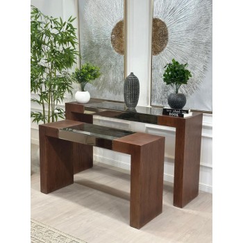 طقم مدخل قطعتين بسطح زجاج مرايا وخشب قشرة سنديان (منتج تفصيل )