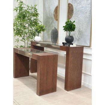 طقم مدخل قطعتين بسطح زجاج مرايا وخشب قشرة سنديان (منتج تفصيل )