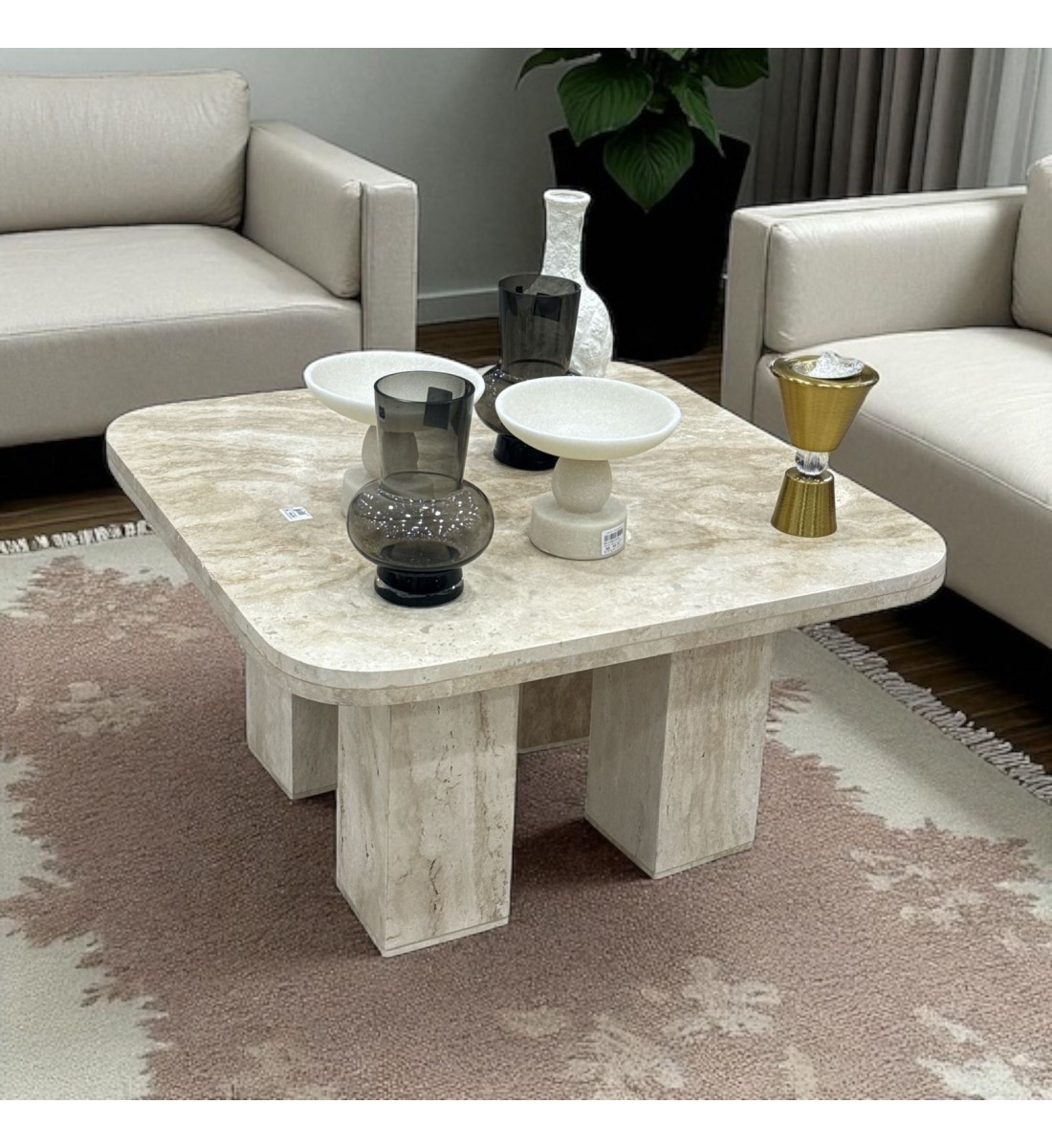 طاولة تقديم رخام ترفنتينوا  80×80×44سم 