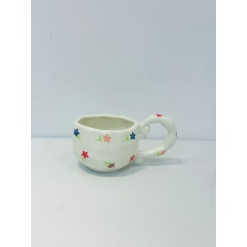 كوب خزفي بلون أبيض عاجي ناعم، مورد الازرق الوردي والاحمر 