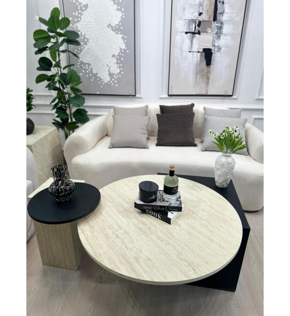 طقم طاولات 8قطع سطح بديل الرخام قاعده خشب سنديان اسود طقم طاولات 8قطع سطح بديل الرخام قاعده خشب سنديان اسود