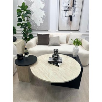 قطعتين طاولات تقديم سطح بديل الرخام قاعده خشب قشرة سنديان