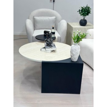 قطعتين طاولات تقديم سطح بديل الرخام قاعده خشب قشرة سنديان