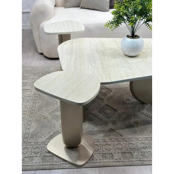 طقم طاولات 5قطع بسطح بديل رخام ترافنتينو وقاعدة خشب سطح ناعم  لون مكس