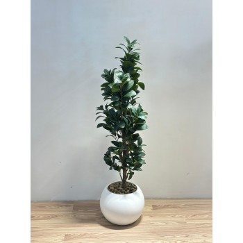 نبتة زينة صناعية بلمسة طبيعية بمركن ابيض 133سم 