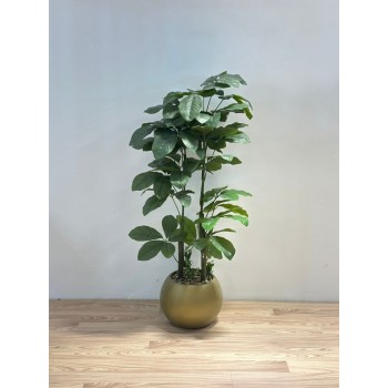 نبتة زينة صناعية بلمسة طبيعية بمركن ذهبي 130سم 