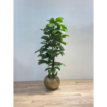 نبتة زينة صناعية بلمسة طبيعية بمركن ذهبي 145سم 