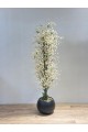 شجرة  بمركن اسود صناعية طويلة مزهرة بأزهار صغيرة باللون الأبيض المائل إلى الكريمي 155سم 