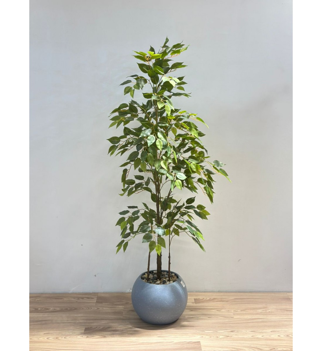 شجرة  بمركن رصاصي يشبه الأشجار الحقيقية، تتميز بأوراق خضراء كثيفة متفاوتة الدرجات تعكس حيوية وانتعاش الطبيعة. 170سم 