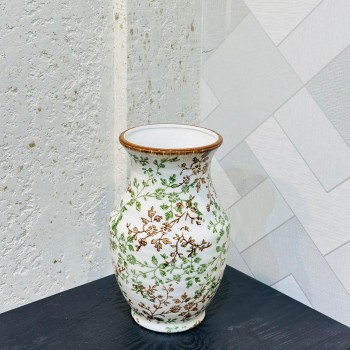 فازة سيراميك أنيقة مزخرفة بنقوش نباتية باللونين الأخضر والبني26×10×10سم 