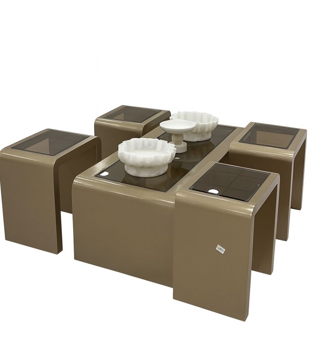 طقم طاولات عصري فخم خشب سطح زجاج 5قطع 