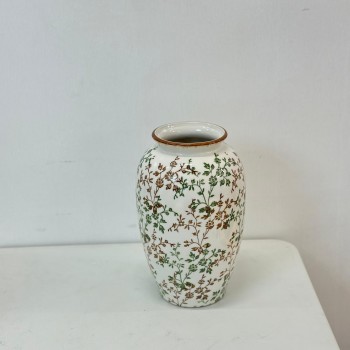 فازة سيراميك أنيقة مزخرفة بنقوش نباتية باللونين الأخضر والبني30×12×12سم 