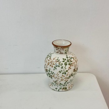 فازة سيراميك أنيقة مزخرفة بنقوش نباتية باللونين الأخضر والبني 22×9×9سم 