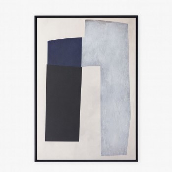 Contemporary abstract artwork framed in a thin black frame, featuring a geometric composition 100 x 150 cm