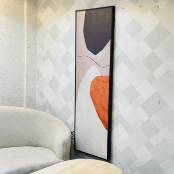 لوحة فنية تجريدية بإطار أسود نحيف بتصميم طولي، تعتمد على أسلوب المينيماليزم البسيط 150×50سم 